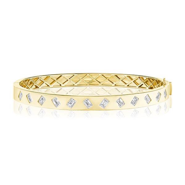 18K Bangle with Emerald Cut Diamonds